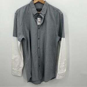 Zanerobe L NWT Grey White Colorblock Button Up Shirt